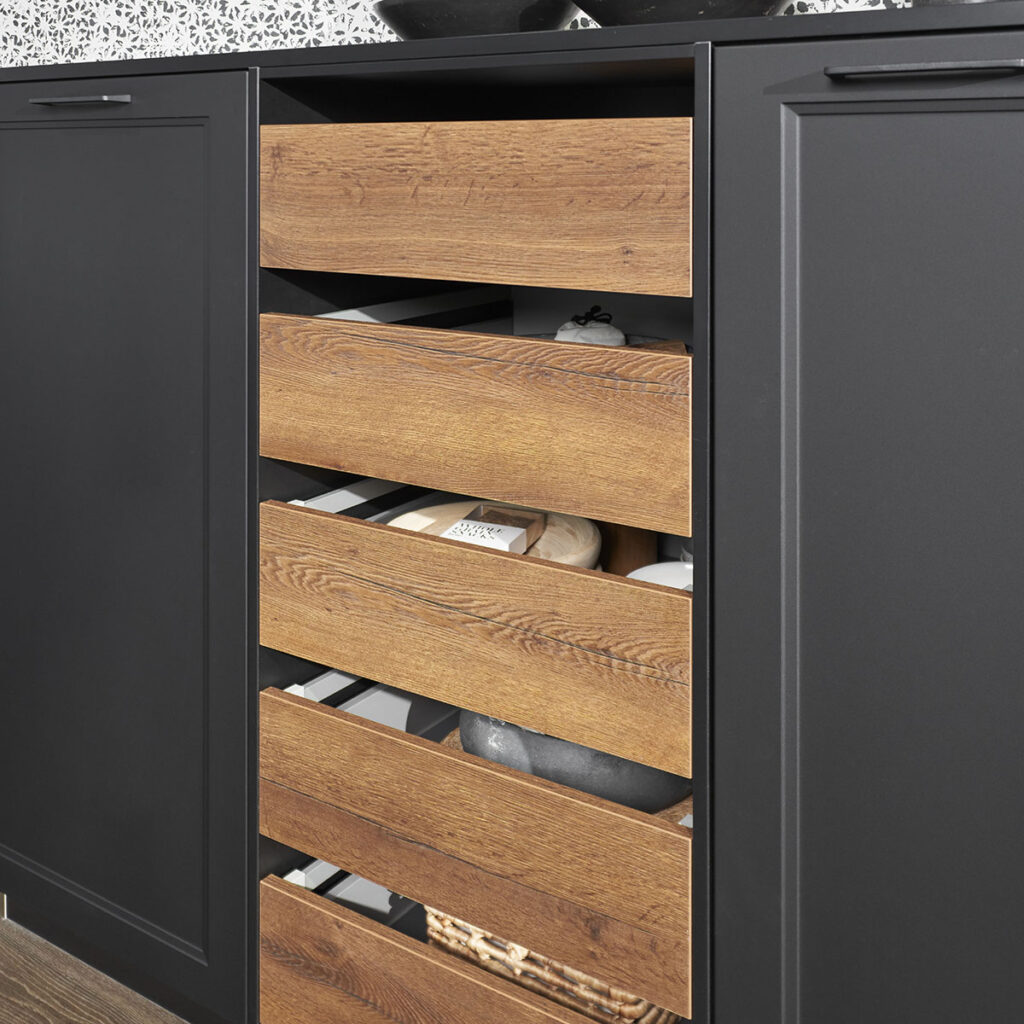 feature wood open drawers