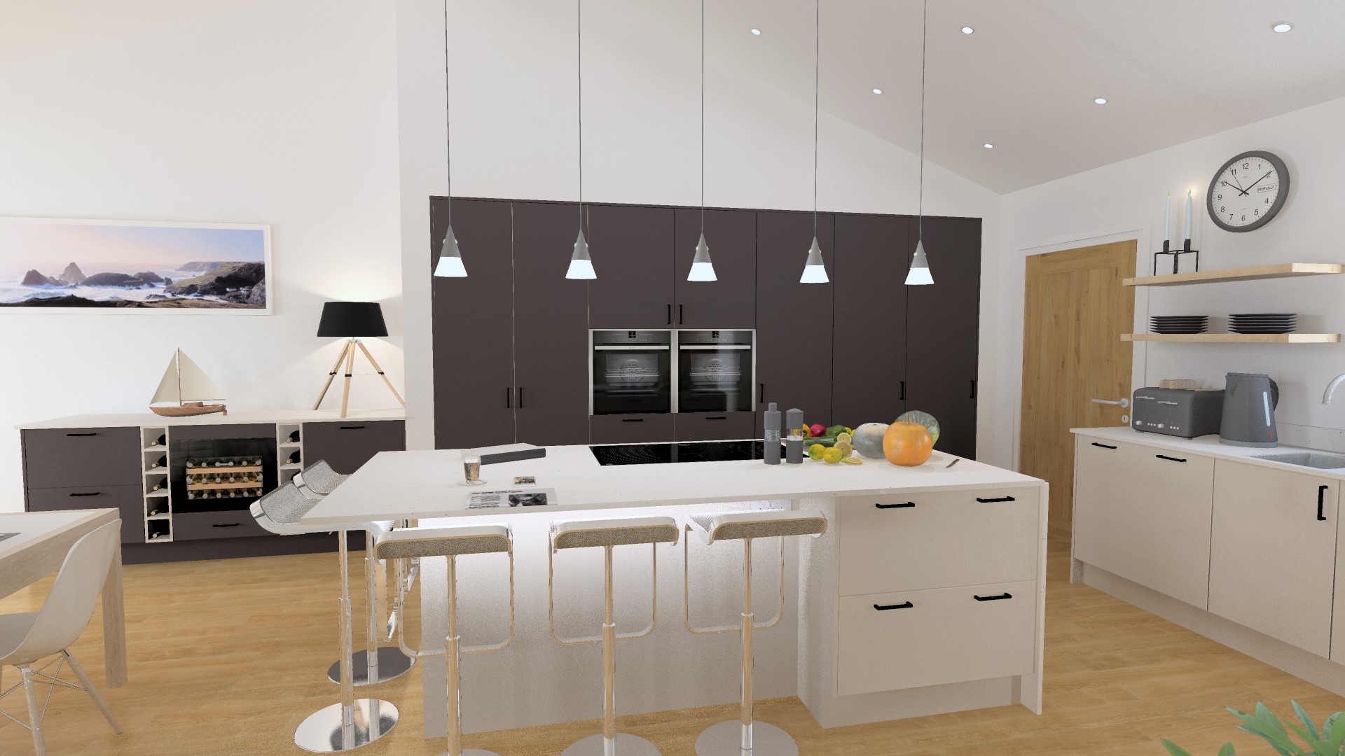 3D design Lshaped island seating 2 Now Kitchens