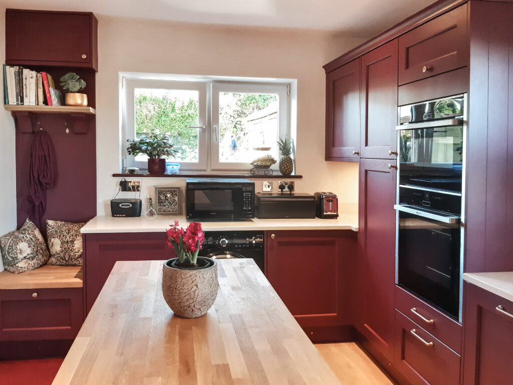 Boot room ideas in your kitchen Ashbourne Claret Painted & Portland Oak (2)