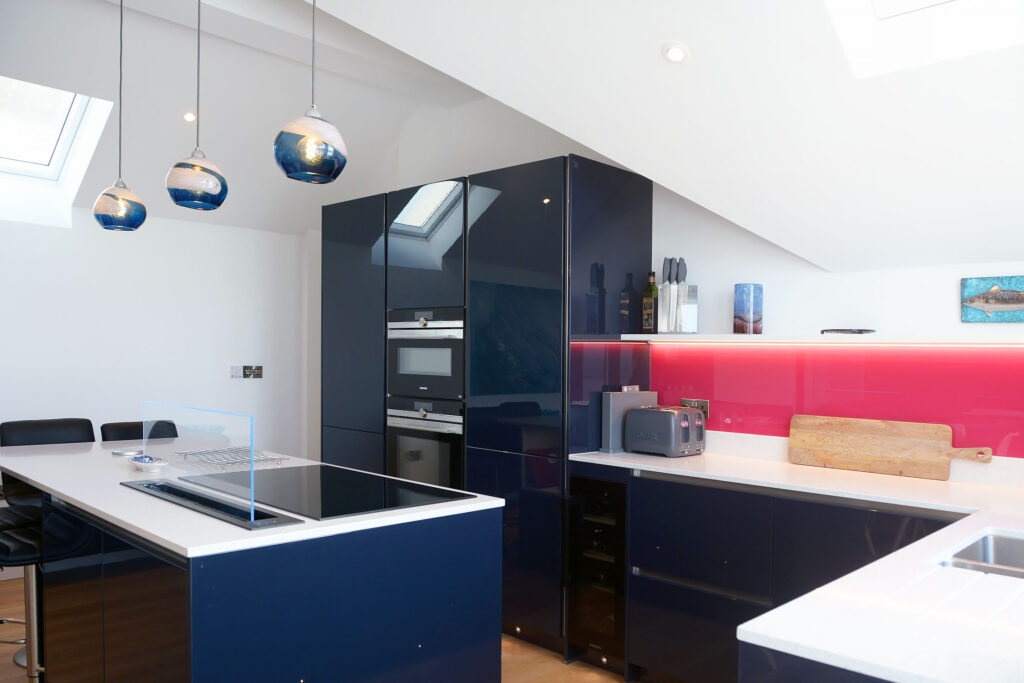 Gloss Blue Kitchen design porthleven