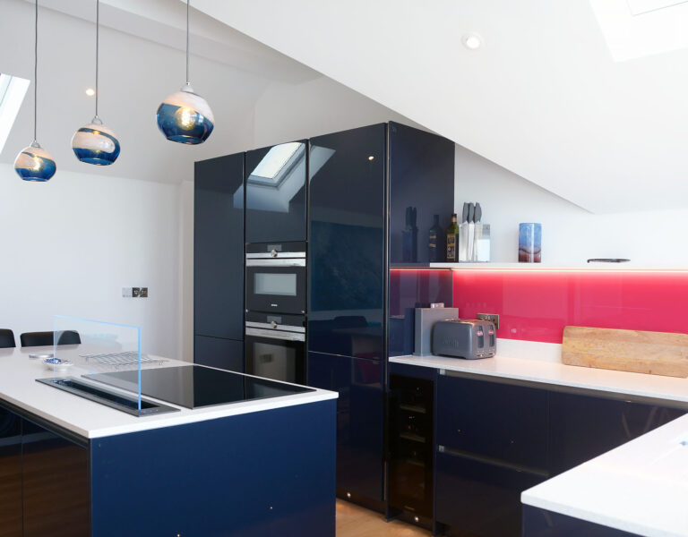 velvet gloss blue kitchen renovation