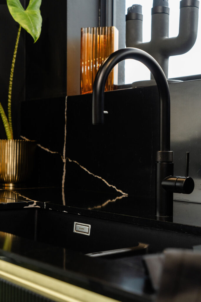 matt black kitchen with blanco sink