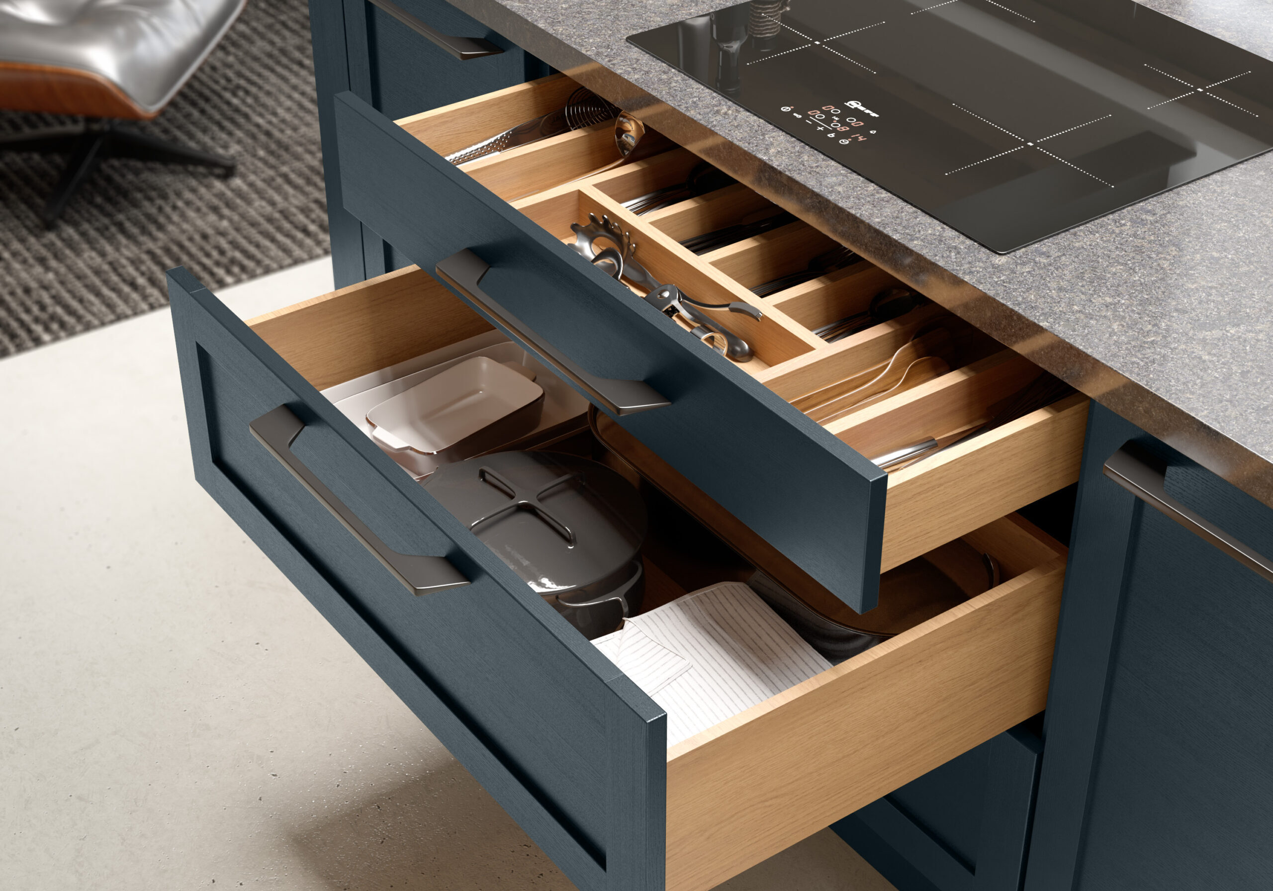 classic kitchens Deveron Painted, Mey Blue and Light Oak Cameo
