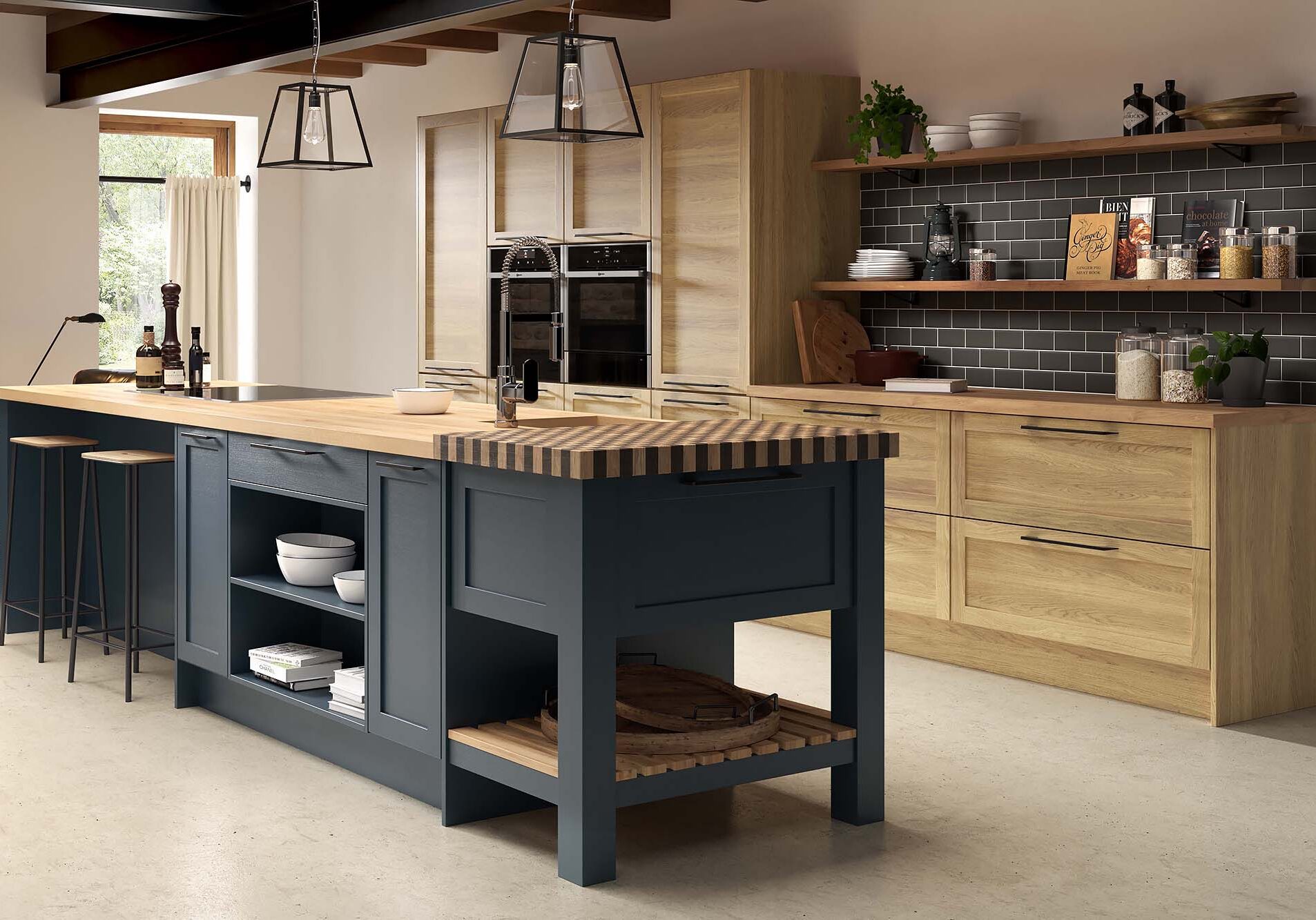 blue kitchen colour ideas 2025 kitchen design with oak wood