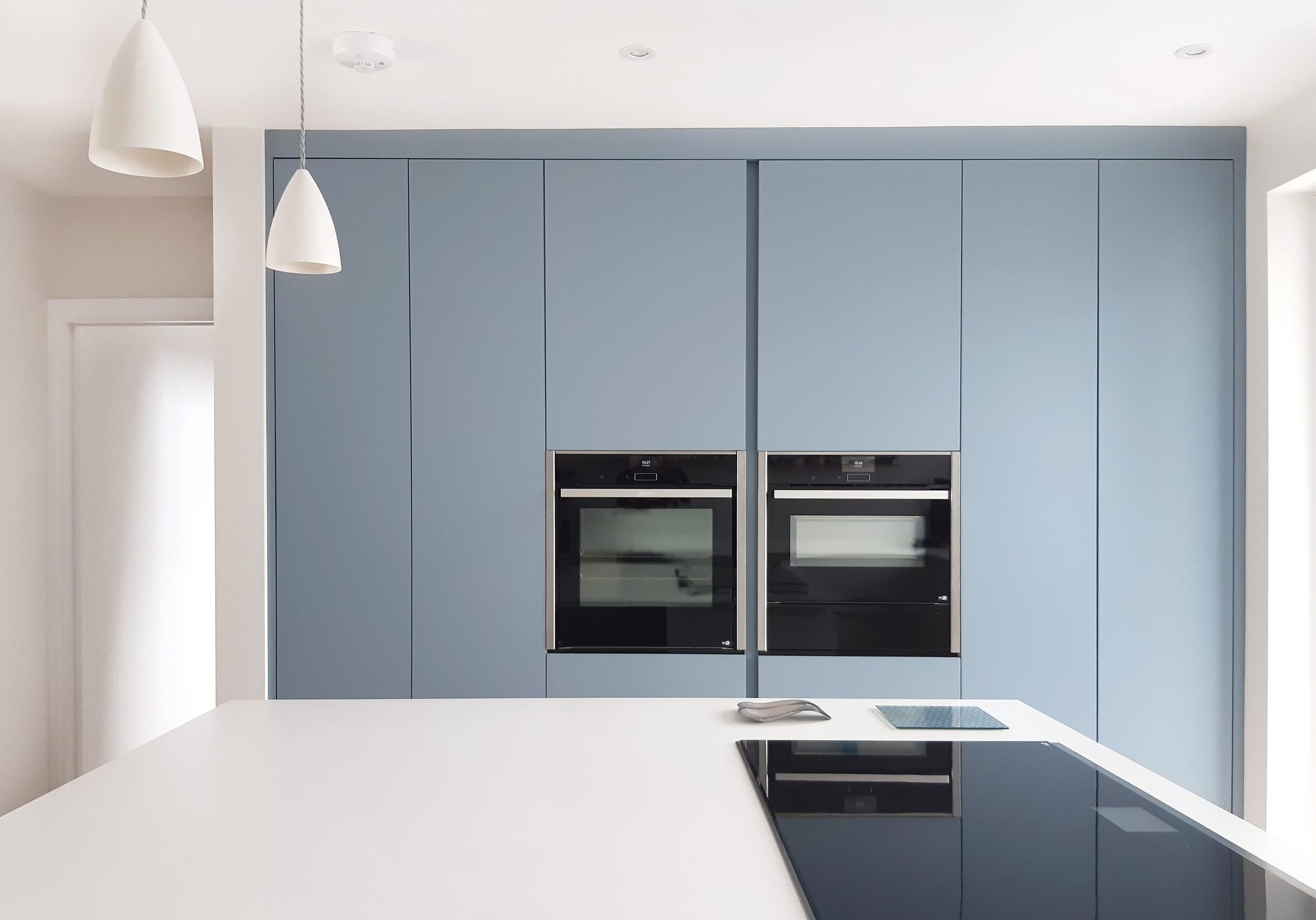 Now Kitchens coastal blue handleless kitchen Falmouth