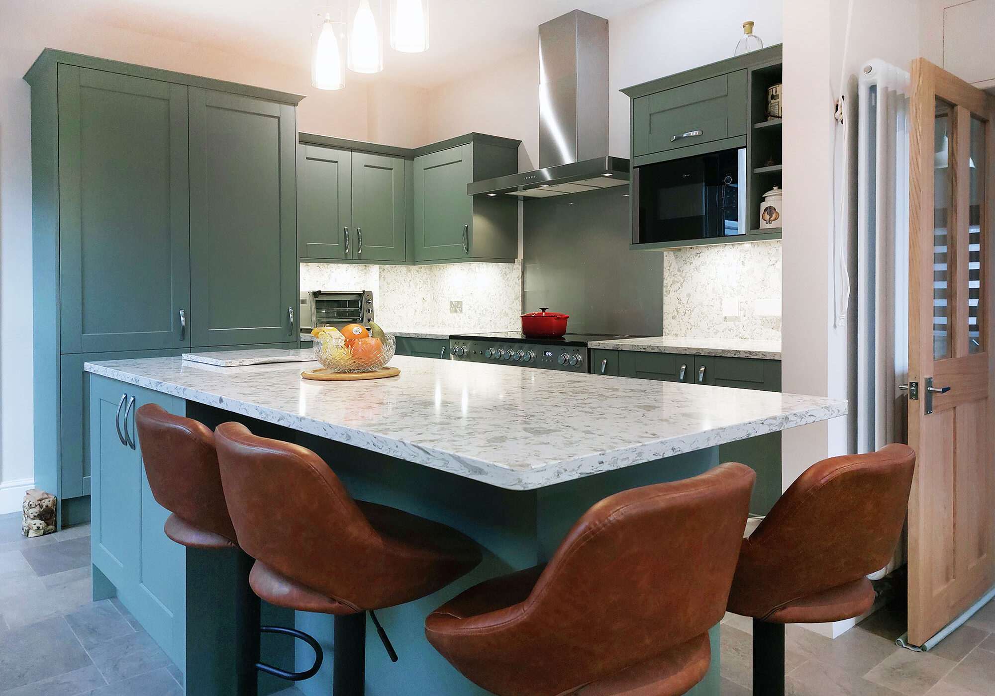 Shaker green Kitchen with Island cornwall