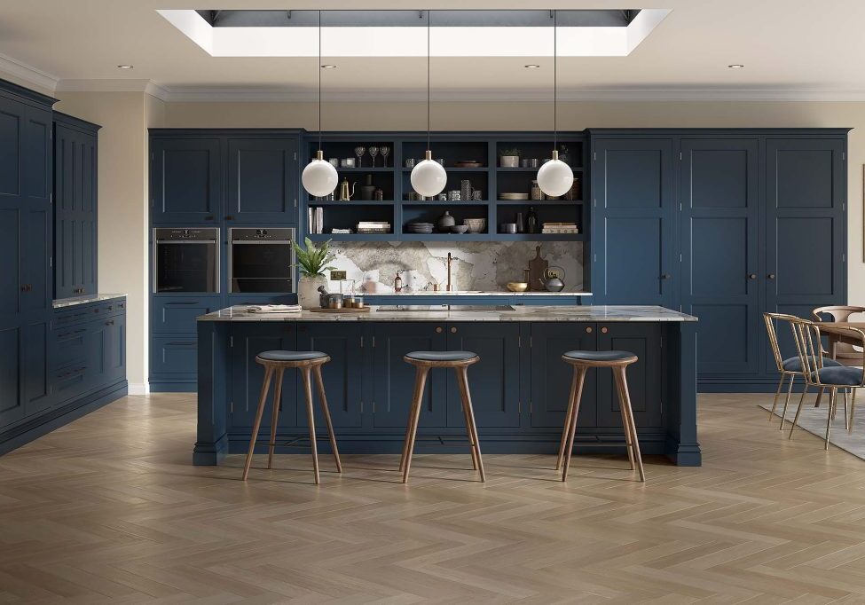 Bespoke Kitchens in Cornwall Caledonia traditional in-frame Leven Painted, Mey Blue
