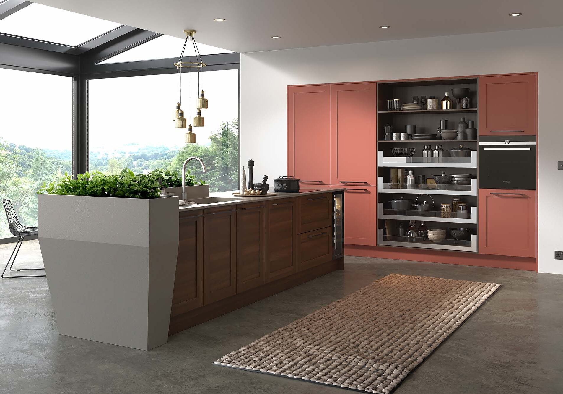 Caledonia Kitchens Taransay Smooth Painted, Scorched Heather and Light Walnut