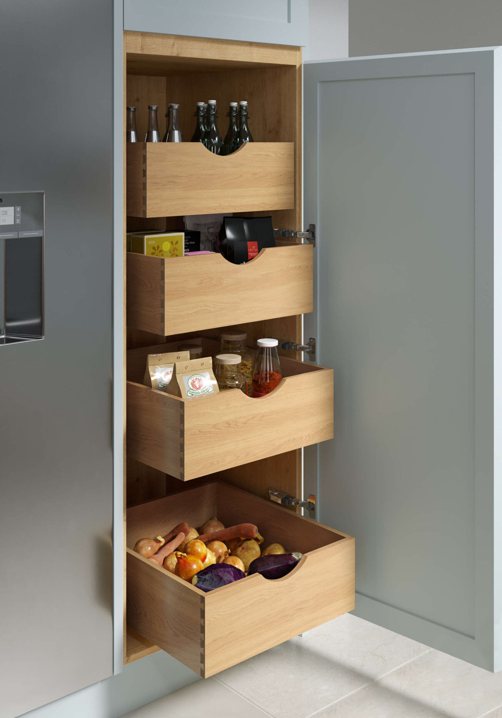 oak drawer box walk in pantry